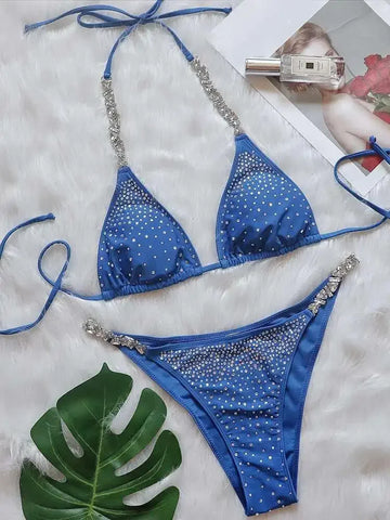 Saashi Shiny Diamond Party Bikini Set with Lace-up Detail