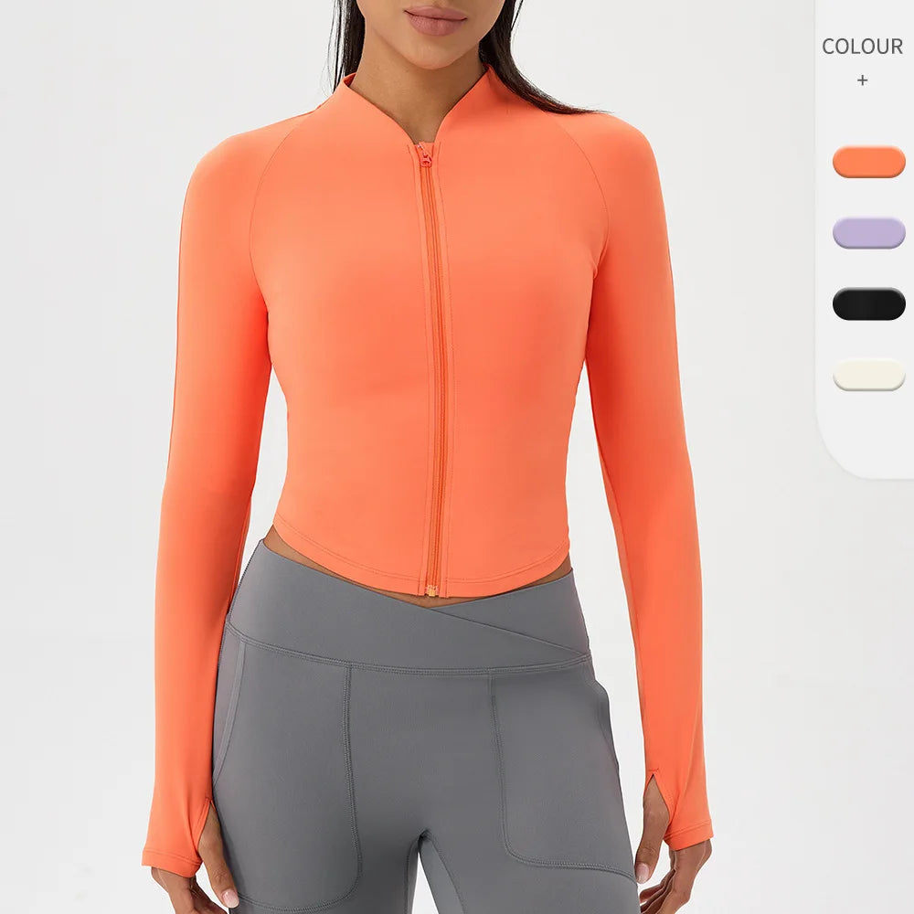 Saashi Women's Nude Yoga Jacket - Stand-up Collar and Zipper