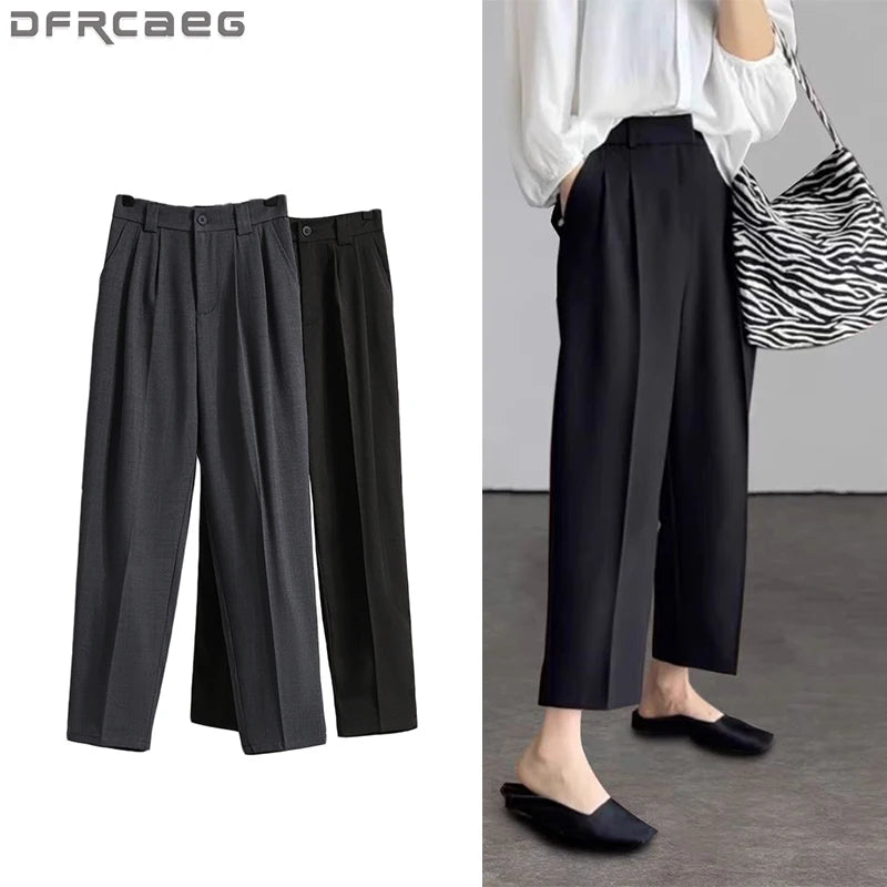 Saashi Plus Size High Waist Suit Pants for Women Gray or Black Casual Trousers
