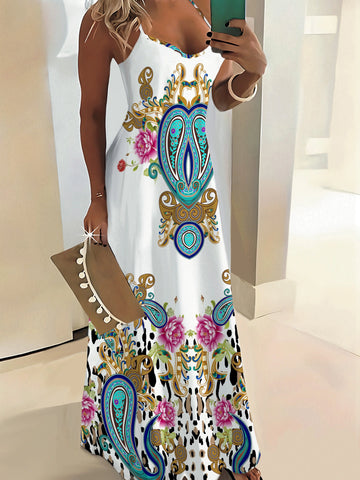 Saashi Floral Shift Maxi Dress Sleeveless Beach Party Wear