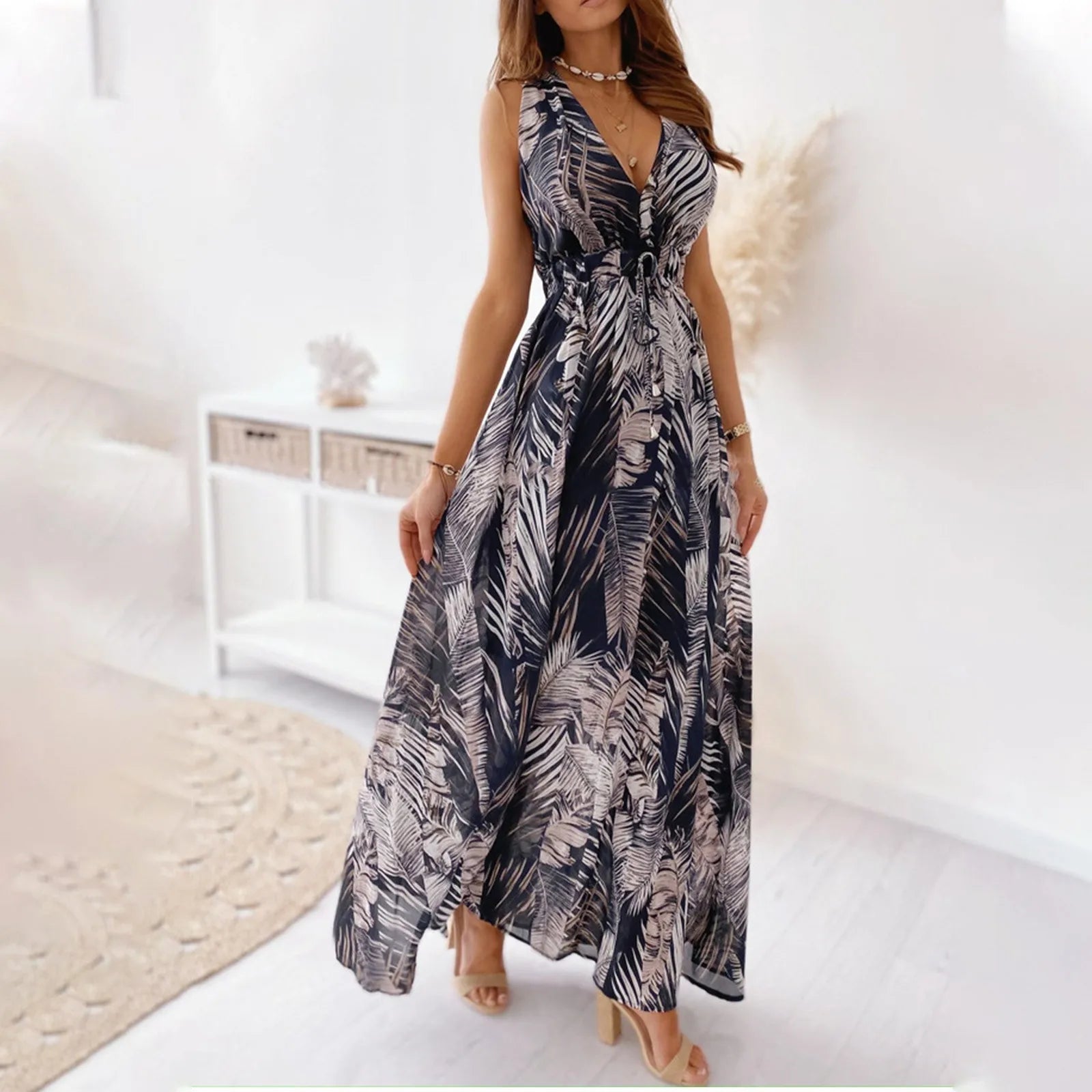 Saashi Floral Print Boho Maxi Dress – Elegant Vintage Style Evening Sundress for Women