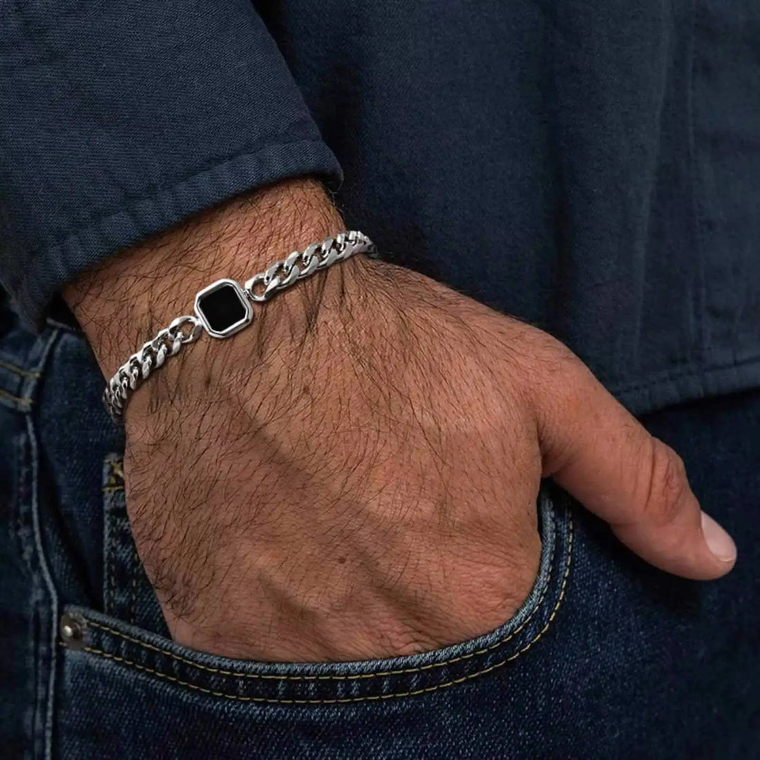 Saashi Adjustable Stainless Steel Chain Bracelet for Men Polished Six Sided Jewelry Gift