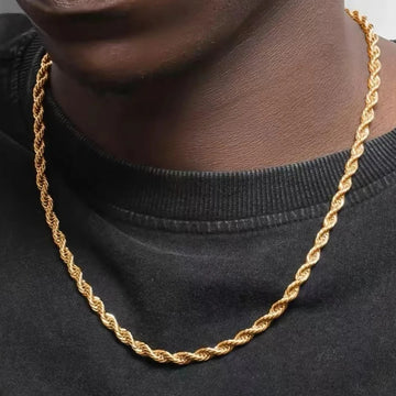 Saashi Men's 3mm 925 Silver Plated 18K Gold Twisted Rope Chain Necklace.