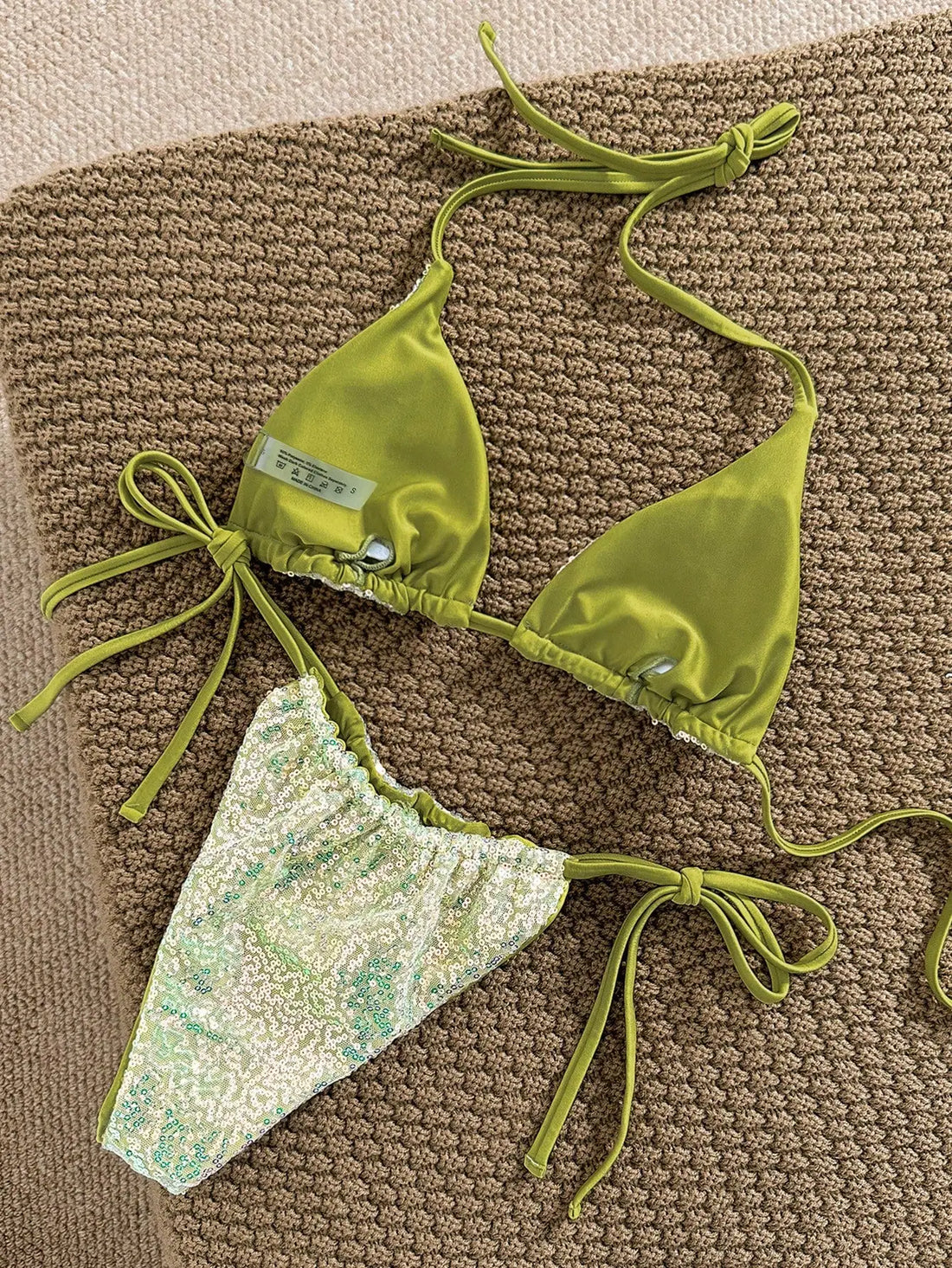 Saashi Fresh Floral Green Bikini Set Two Piece Halter Swimsuit Beachwear Women.