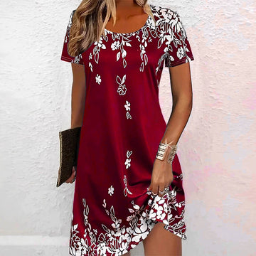 Saashi Floral Mini Dress Short Sleeve Plus Size Casual Style