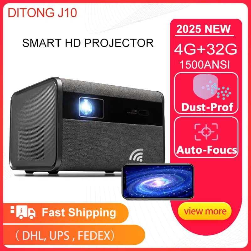 Saashi DITONG Mini Projector with Autofocus 4K HD Video for Android Smart Home Theater.