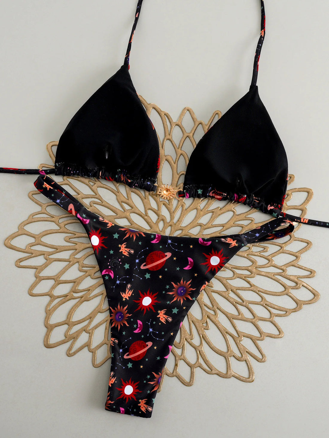 Saashi 2026 Trikini Printed Padded Swimsuit Women Sexy Brazilian Thong Bathers Swimming.
