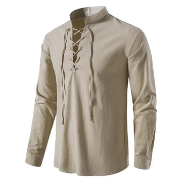 Saashi Men's Vintage Cotton Linen Long Sleeve Shirt